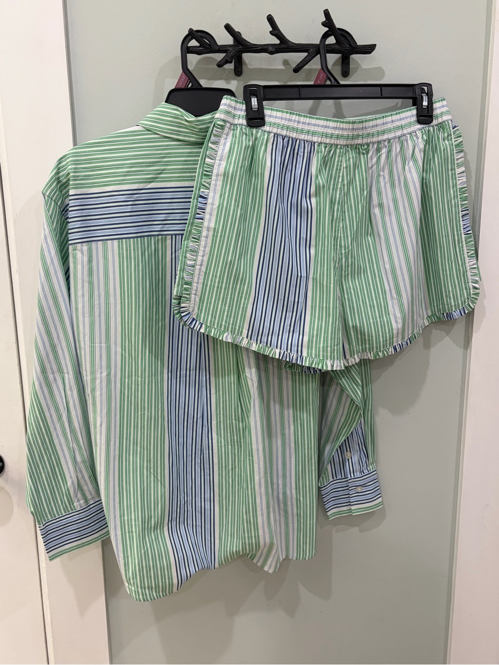 NWT matching set cotton stripe button-front shirt & ruffle shorts Free Assembly - Picture 2 of 7